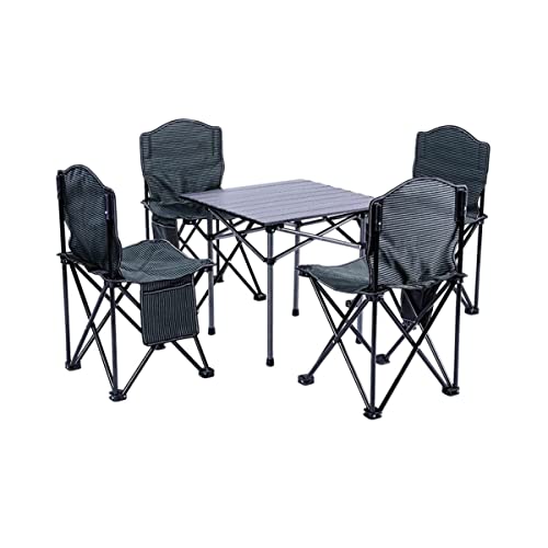 FMXQYH Camping Chair Folding Outdoor Patio Furniture Sets, 5 Piece Foldable Patio Table and Chairs, Portable Backpacking Chairs for Lawn Concert