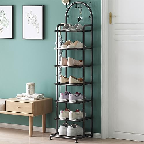 KZOBYD 7-Tier Shoe Rack, Vertical Shoe Storage Organizer Shelf, Sturdy Metal Free Standing Shoe Tower Space-Saving Shoe Stand for Entryway Bedroo