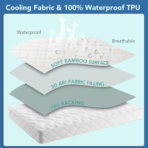 Premium Waterproof King Mattress Protector Breathable Cooling Bamboo Fabric Mattress Pad Cover Smooth Soft Noiseless Bed Cover Machine Washable V