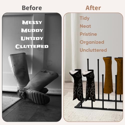 Modern Black Metal Boot Rack: Free Standing Boot Racks for Tall Boots Storage - Shoe Storage Fit for 6 Pairs