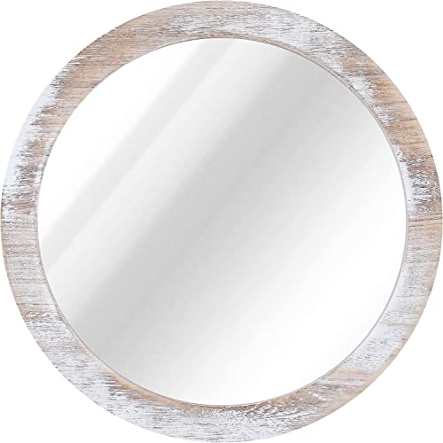 JJUUYOU Rustic Circle Wall Mirror 50CM for Home Decor Rustic White Round Mirror for Bathroom Wall decor Wood Frame Mirror for Living Room, Bedroo