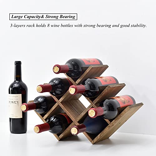 KIRIGEN 8-Bottle Countertop Wine Rack - Wine Bottle Holder for Bar Table/Wine Cabinet Free Standing - Wood 3-Tier Wine Display and Storage Shelve