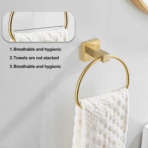 Leyden Brushed Gold Hand Towel Holder, Bathroom Towel Ring, Bath Hand Towel Hangers Wall Mounted Half Round Modern