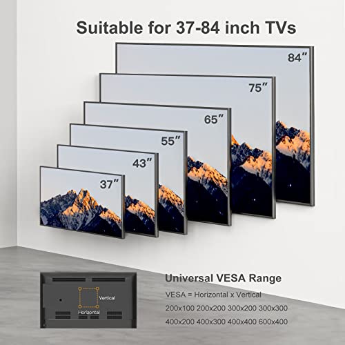 Perlegear TV Wall Bracket for 37-84 Inch Flat/Curved TVs up to 60kg, Swivel Tilt TV Bracket Max.VESA 600x400mm, Full Motion TV Wall Mount with Du