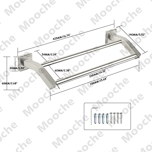 Mooche Towel Rail Wall Mounted Towel Holder SUS304 Stainless Steel Towel Bar 42CM for Bathroom Kitchen, Brushed Finished, MCGK9009-40-LS