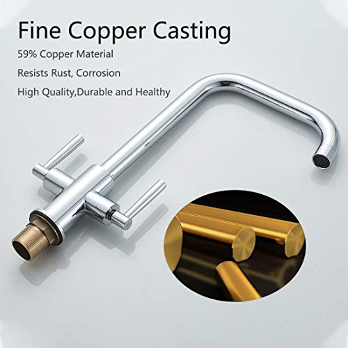 Luckyhome Kitchen Mixer Taps,Monobloc Dual Lever Chrome Brass Kitchen Sink Tap Faucet