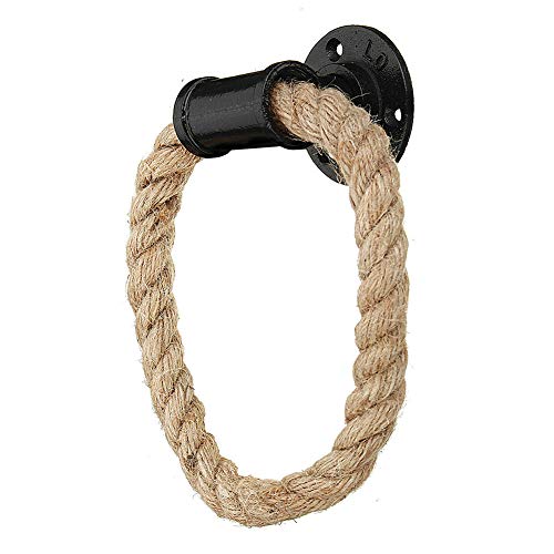 Alicer wall towel ring, vintage hand towel ring, cast iron wall towel holder with hemp cord, industrial style, bathroom toilet rope rack