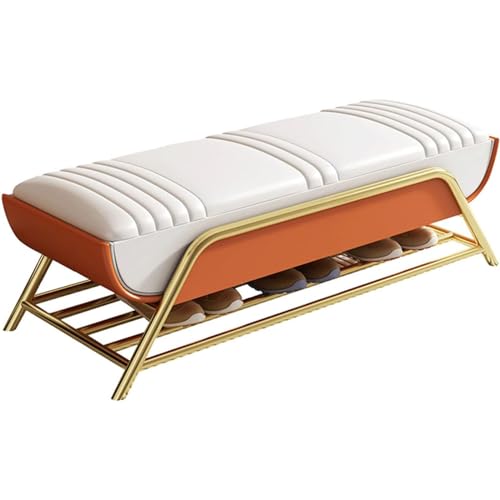N/A Storage Bench with Shoe Rack, End of Bed with Leather Seat, Upholstered Bedroom Bed Bench Ottoman with Legs, for Hallway, Entryway, Living Ro