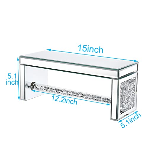 TACIDON Glass Mirrored Wall Shelf. Wall Mounted Bathroom Shelf Over Toilet. Glamorous Crystal Diamond Glass Towel Bar. Decorative Storage Glass S