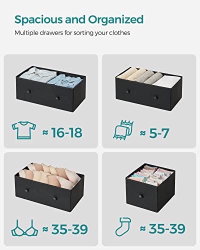 SONGMICS Storage Tower with 5 Fabric Drawers, Dresser Unit, for Living Room, Hallway, Nursery, Particleboard, Non-Woven, Solid Knob Metal Wood, B