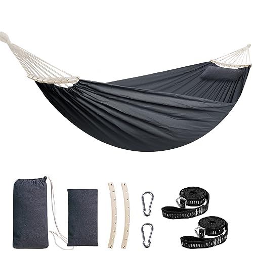 Chihee Cotton Hammock Large Soft Breathable Camping Hammock Holds Up to 660lbs Portable Tree Hammock with Detachable Spreader Bar Pillow 2 Strong