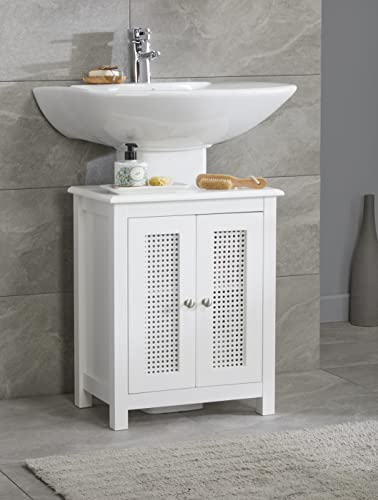 House & Homestyle Retford Under Basin Cabinet with Double Doors & Rattan Design – 60 x 48 x 29.9cm, White