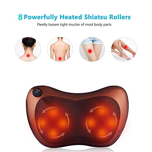 HUANGXING - Neck and Back Massager 4/8 Heated Rollers Shiatsu Massage Pillow, Electric Full Body Massager, Relieve Muscle Pain, Deep Tissue Knead