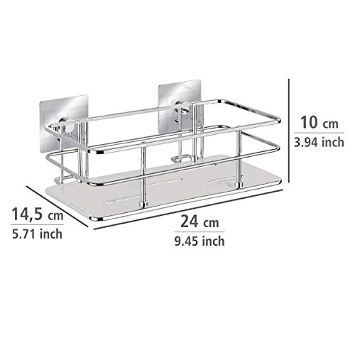 FALKE WENKO Turbo-Loc® Quadro Stainless Steel Wall Shelf - No Drilling Required, Stainless Steel, 24 x 10 x 14.5 cm, Chrome