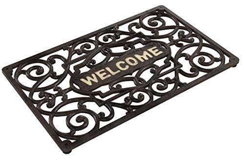 Relaxdays Rustic Door Mat Rectangle, 2 x 52 x 32.5 cm, Cast Iron Doormat in Art Nouveau Style Floor Mat Robust Powder-Coated Metal Welcome Mat, A