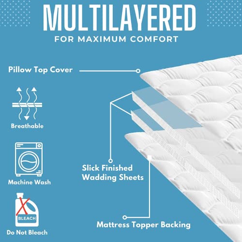 Microfibre Mattress Topper 4 Inch/10cm Supersoft Heavy Fill Single Double King SuperKing Box Stitched and Elasticated Corner Straps (Double)…
