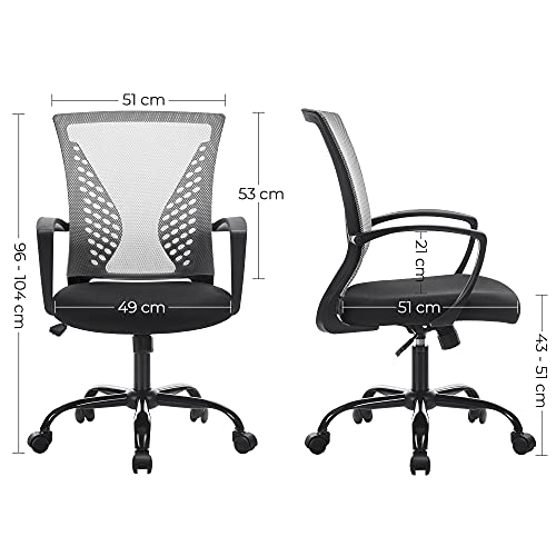 SONGMICS Office Chair, Mesh Chair, Swivel, Height Adjustable, Tilt Function, Breathable Mesh Seat and Backrest, for Study Office Studio, Max Load