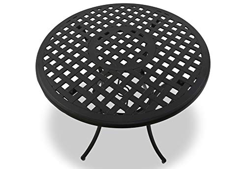 Homeology PREGO Garden & Patio Table & 2 Large Chairs with Armrests Cast Aluminium Bistro Set - Black