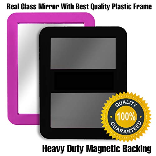 Magnetic Locker Mirror for School Locker, Gym Locker, Office Cabinet, Workshop or Refrigerator, Makeup Mirror, 5" x 7" (Black)