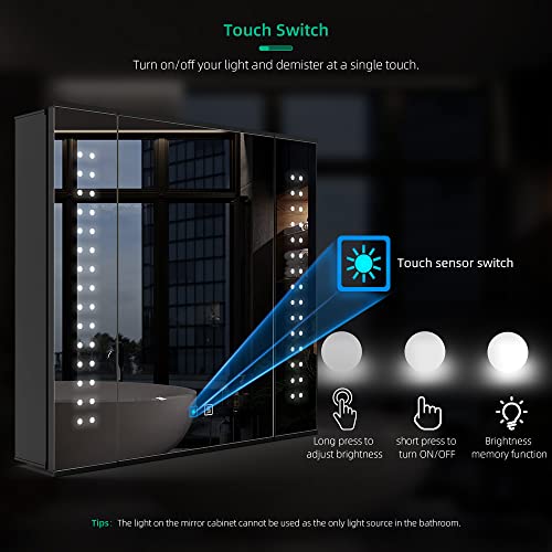 LUMIRRORS® Bathroom Mirror Cabinet 65x60cm with LED Light Shaver Socket Anti-fog Touch-Switch Dimmer Aluminium Wall mounted Cabinets Storage Cupb