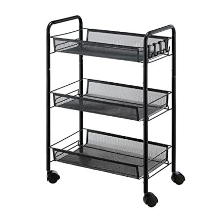 BHVXW Kitchen Bathroom Bathroom Shelving Trolley With Wheel Three-layer Storage Rack With Hook Trolley (Color : Argento, Size : Light Grey)