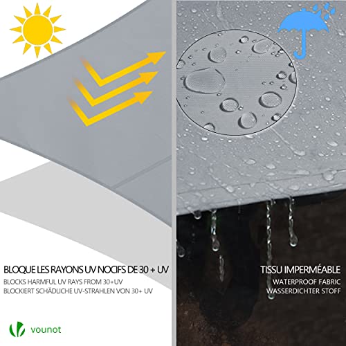 VOUNOT 3m x 5m Sun Shade Sail, Waterproof Outdoor Garden Sails Canopy Patio Party Sunscreen Awning 98% UV Block with Free Rope, Grey