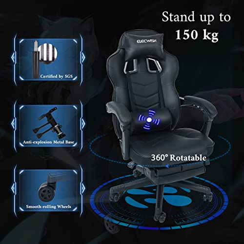 Fullwatt Racing Gaming Chair for adults with Footrest and Massage Lumbar Pillow, Swivel Height Adjustable Reclining PU Leather Video Game Chair,