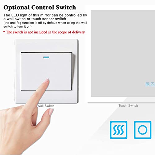 Finmrys Round Bathroom Mirror with LED Lights 500 mm Illuminated Bathroom Mirror with Demister Wall Mounted Bathroom LED Mirror Dimmable 3 Colour