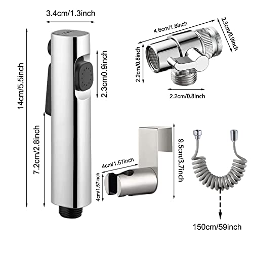 Hand Held Bidet Sprayer Dual Jet Mode Nozzle ABS Plastic Baby Cloth Diaper Spray Set with Faucet Dispenser Spring Hose Wall Mount Bracket
