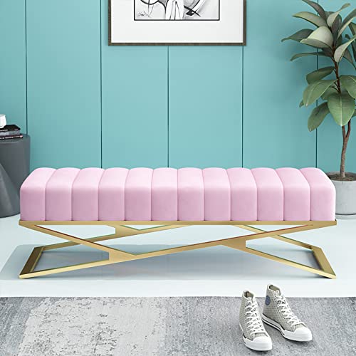 Luxury Plush Bedroom Bench Seat with X-Shaped Metal Base,Decorative Tufted Accent Shoe Bench for Living Room,Modern Velvet Upholstered Entryway B