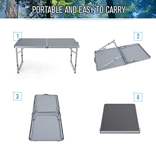 LET'S CAMP Folding Camping Table 4FT Aluminum Picnic Table, Portable Dining Table Lightweight Folding Card Table for Indoor Outdoor Camping Patio
