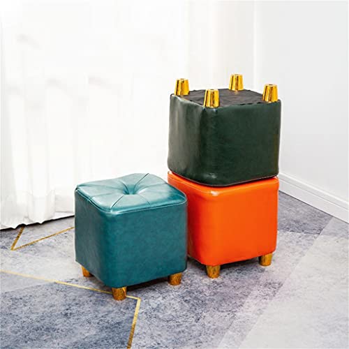LEIGE Sofa Stool Low Stool Household Living Room Leather Stool Square Seat Stool (Color : Argento, Size : Talla �nica)