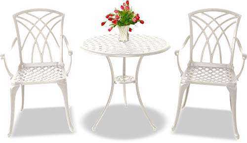 Homeology OSHOWA Cast Aluminium Weatherproof Outdoor Table with 2 Chairs Bistro Set