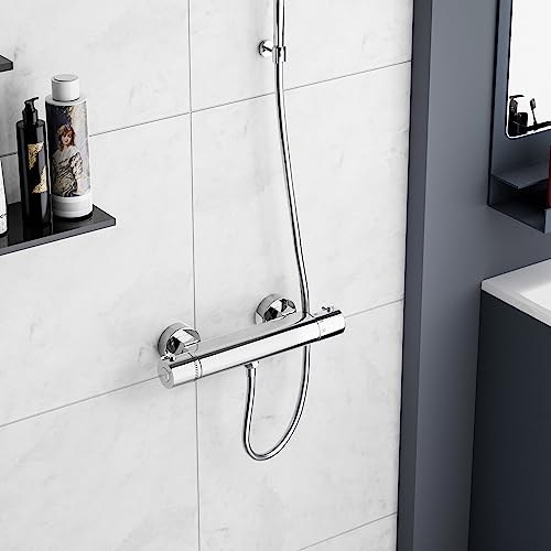 MORADO Thermostatic Shower Mixer, Thermostatic Bath Shower Mixer, Shower Taps, Mixer Shower Bar with Anti-Scald Control Valve, Chrome, Brass