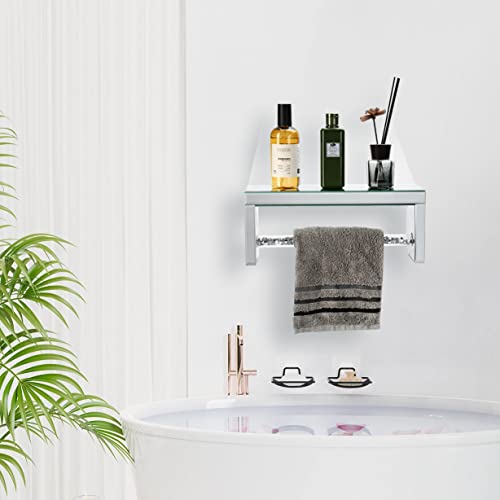 TACIDON Glass Mirrored Wall Shelf. Wall Mounted Bathroom Shelf Over Toilet. Glamorous Crystal Diamond Glass Towel Bar. Decorative Storage Glass S