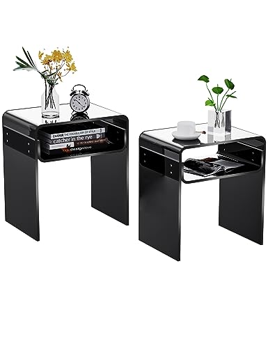 solaround Clear Acrylic End Table 2-Tier Bedside nightstand for Living Room Bedroom Home Decor (Black)