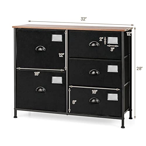 FGHOEV 5 Drawer Dresser Fabric Storage Tower Unit For Bedroom Hallway Closets