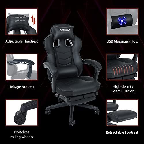 Fullwatt Racing Gaming Chair for adults with Footrest and Massage Lumbar Pillow, Swivel Height Adjustable Reclining PU Leather Video Game Chair,