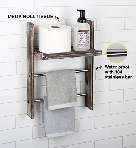 J JACKCUBE DESIGN Wood Wall Mounted Towel Rack Bathroom Wall Shelf MK576A (Rustic Wood)