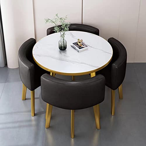 Office Reception Round Dining Table Set for 4, Business Reception Desk Table and Chair Combination,Hotel Lobby Dining Table Set,Bedroom Balcony L