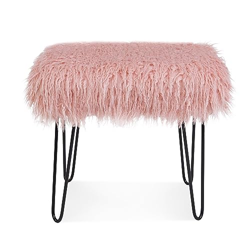 Pink Faux Sheepskin Dressing Table Stool Fur Glam Bedroom Bench Seat Chair