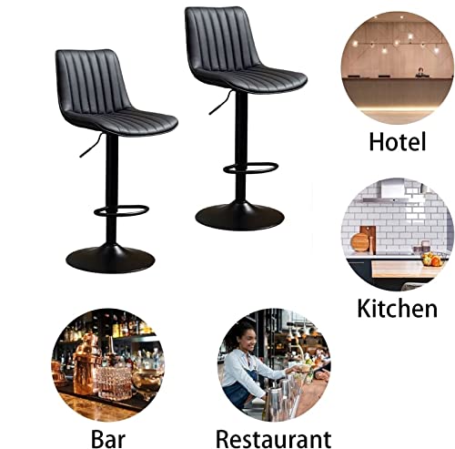 ADEADE Bar Stools Set of 2 Modern PU Leather Counter Height Barstool with Back Adjustable Swivel Upholstered Bar Chairs for Kitchen, Black Metal