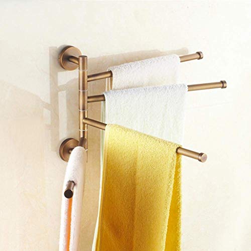 N/A Towel rack antique- 3-Bars Towel Bar Brass Active Folding Bath Towel Holder Shelf Wall Mounted Towel Rack
