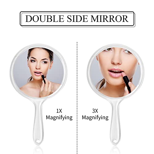 Hand Mirror Double Sided Mirror 1X/3X Magnifying Vanity Mirror Round Shape Handheld with Handle for Women Daily Makeup Portable