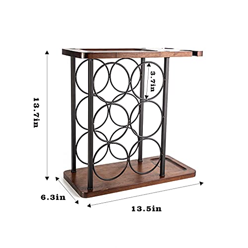 LINGLAN Wine Rack 6 Bottles, Countertop Wine Bottles Holder Racks, 3 Tier Wine Display Shelves with 2 Wine Glass Drying Rack