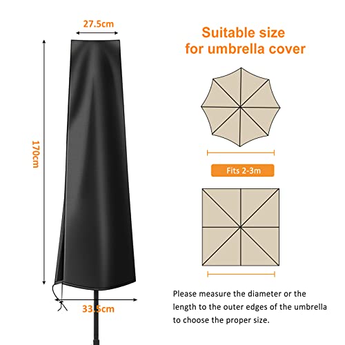 OKPOW Parasol Cover, Heavy Duty Rip Proof 600D Oxford Fabric Parasol Covers Waterproof, Windproof, Anti-UV, Large Umbrella Cover with Zip (170 *