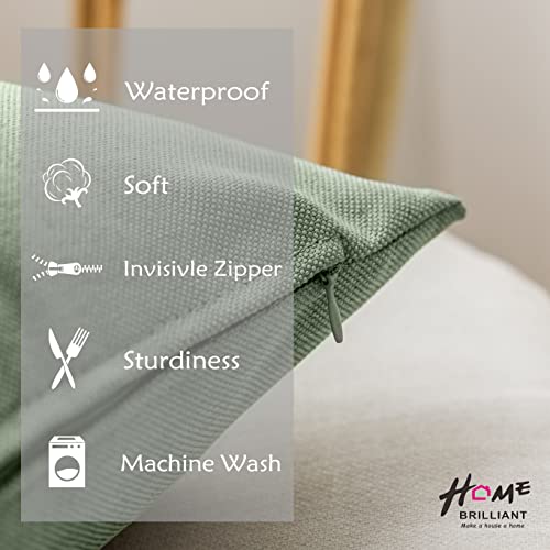 Home Brilliant Sage Green Cushion Covers 45 x 45 for Garden Furniture, Decorative Outdoor Cushions Covers Waterproof, 18x18 inches, Pack of 4, Sa