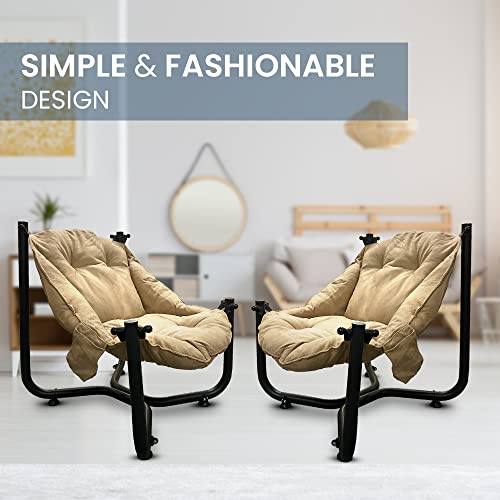 METALLIC TURTLE Comfort Chairs Set of 2 Garden Lounge Patio Camping Chairs Balcony Furniture, Conservatory Sofa (Beige)