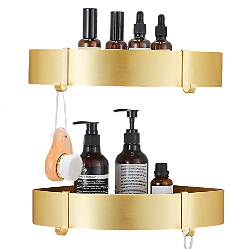 FVRTFT Shower Shelves No Drilling Shower Shelf Corner Bathroom Shelves Wall Mounted Self Adhesive space aluminum for kitchen bathroom-Golden_2 la