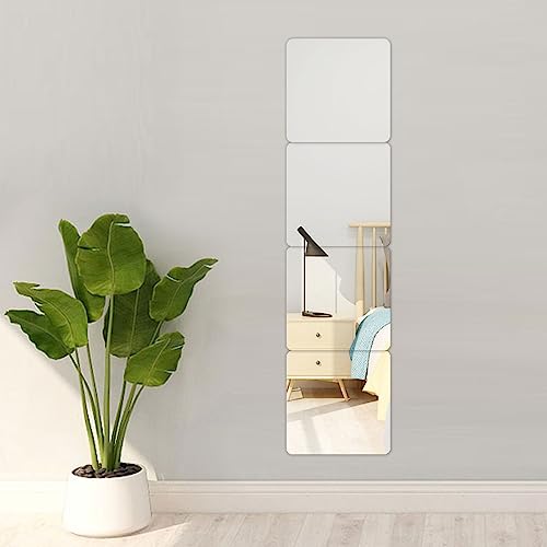 Buer Homie Self adhesive Mirror Tiles, Wall Mirror for Bathroom, 4pcs of 8“x8“